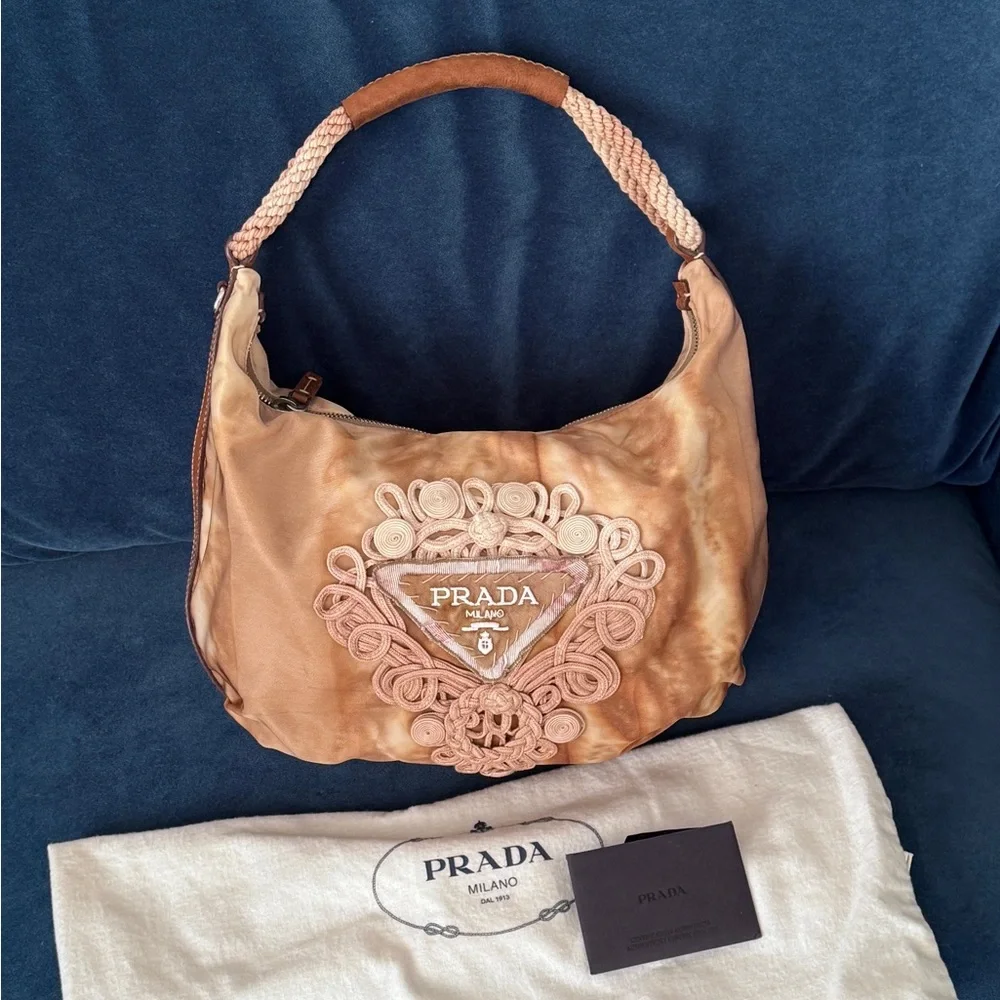 PRADA Nylon Tie Dye Knot Embellished Rope hobo Bag‎